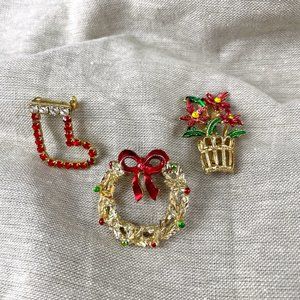Christmas pin trio - vintage holiday accessory